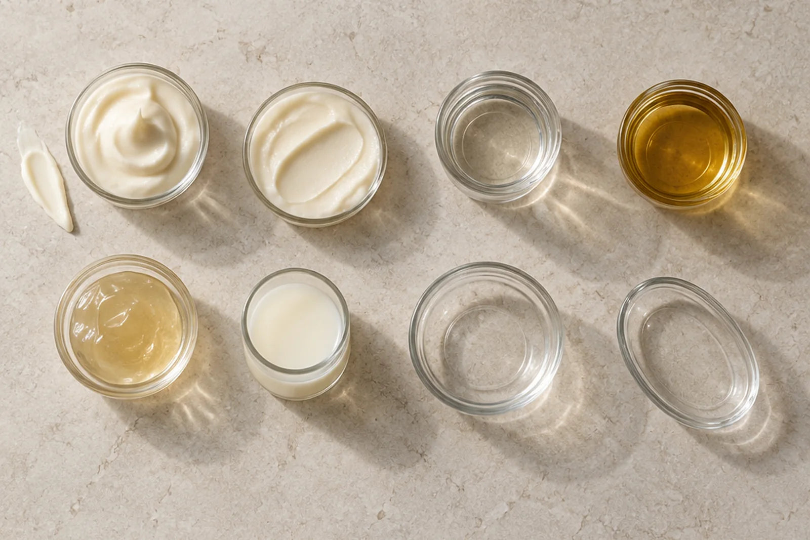 Texturas de los productos uwelle: crema, gel, óleo y bálsamo