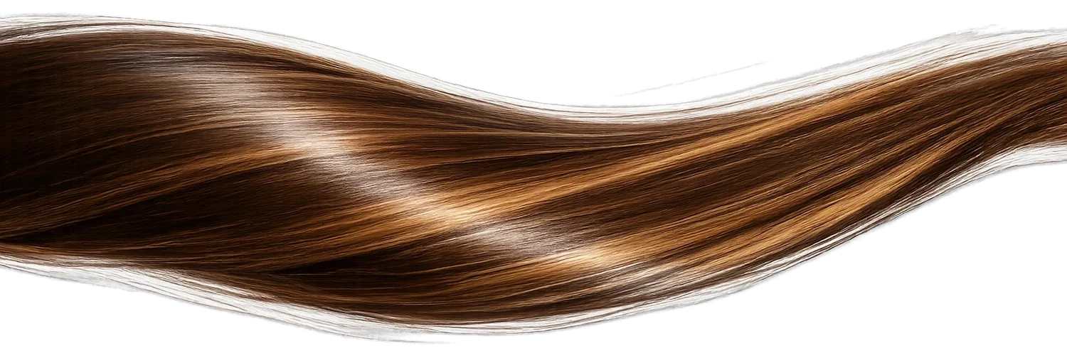 Mechón de cabello restaurado, con brillo, visto de cerca